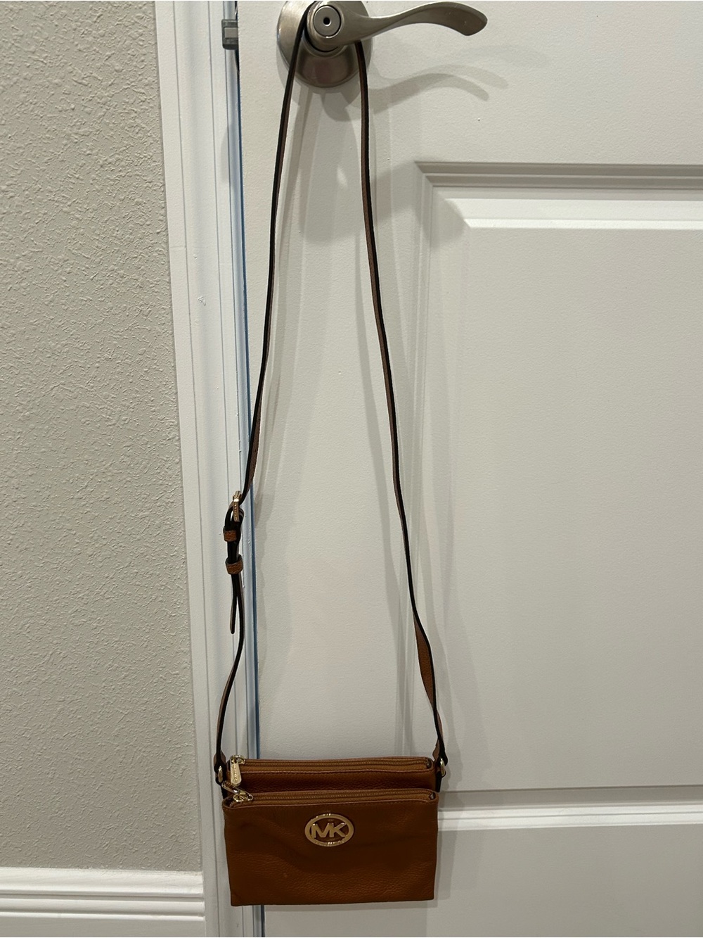 Michael Kors Tan/Brown Leather Crossbody with MK Logo